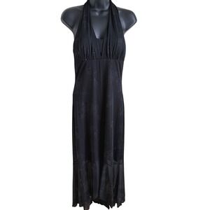 Vintage Y2K Black Halter Maxi Dress Sheer Homecoming‎ Backless Hoco Size M
